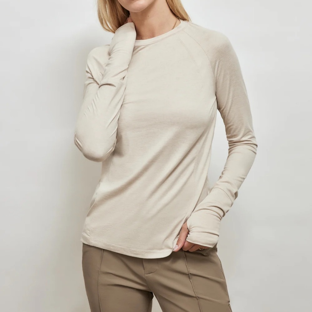 Varley Bradford Womens Cream Beige Long Sleeve Active Casual Top size M